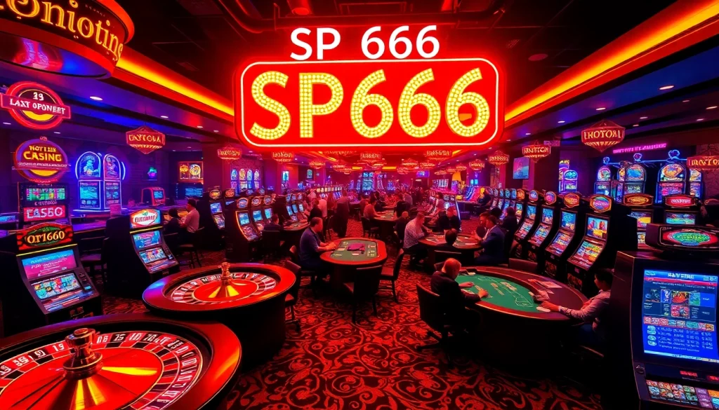 Experience winning with SP666 in a vibrant casino scene featuring roulette and poker action.